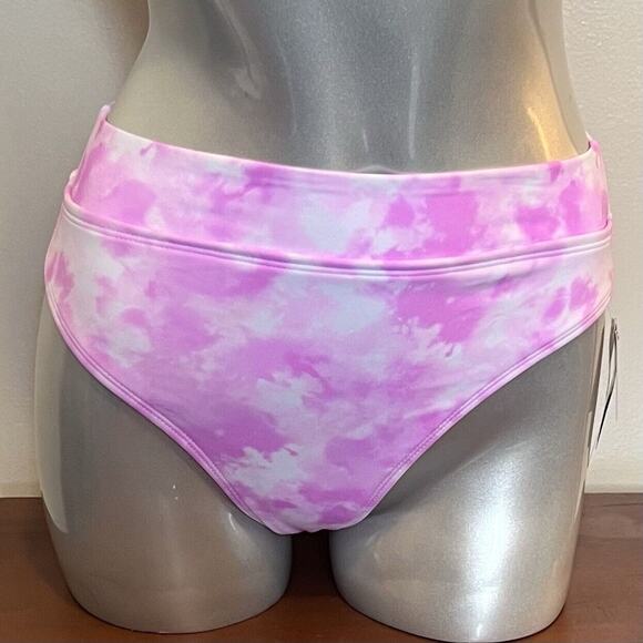 California Waves High Waisted Swimsuit Bottoms Size Small Pink White Tie Dye NEW - Picture 2 of 7